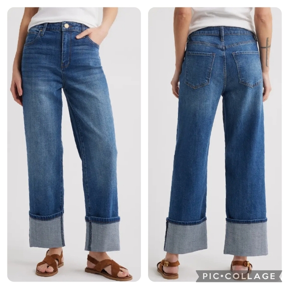 Kut From the Kloth High Rise Sienna Wide Leg Cuffed Jeans Alert Wash Size 4 NWT - Picture 1 of 16